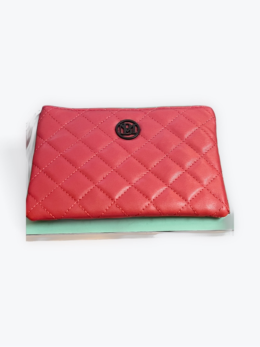 Badgley Mischka Quilted Coral Red Leather Pouch